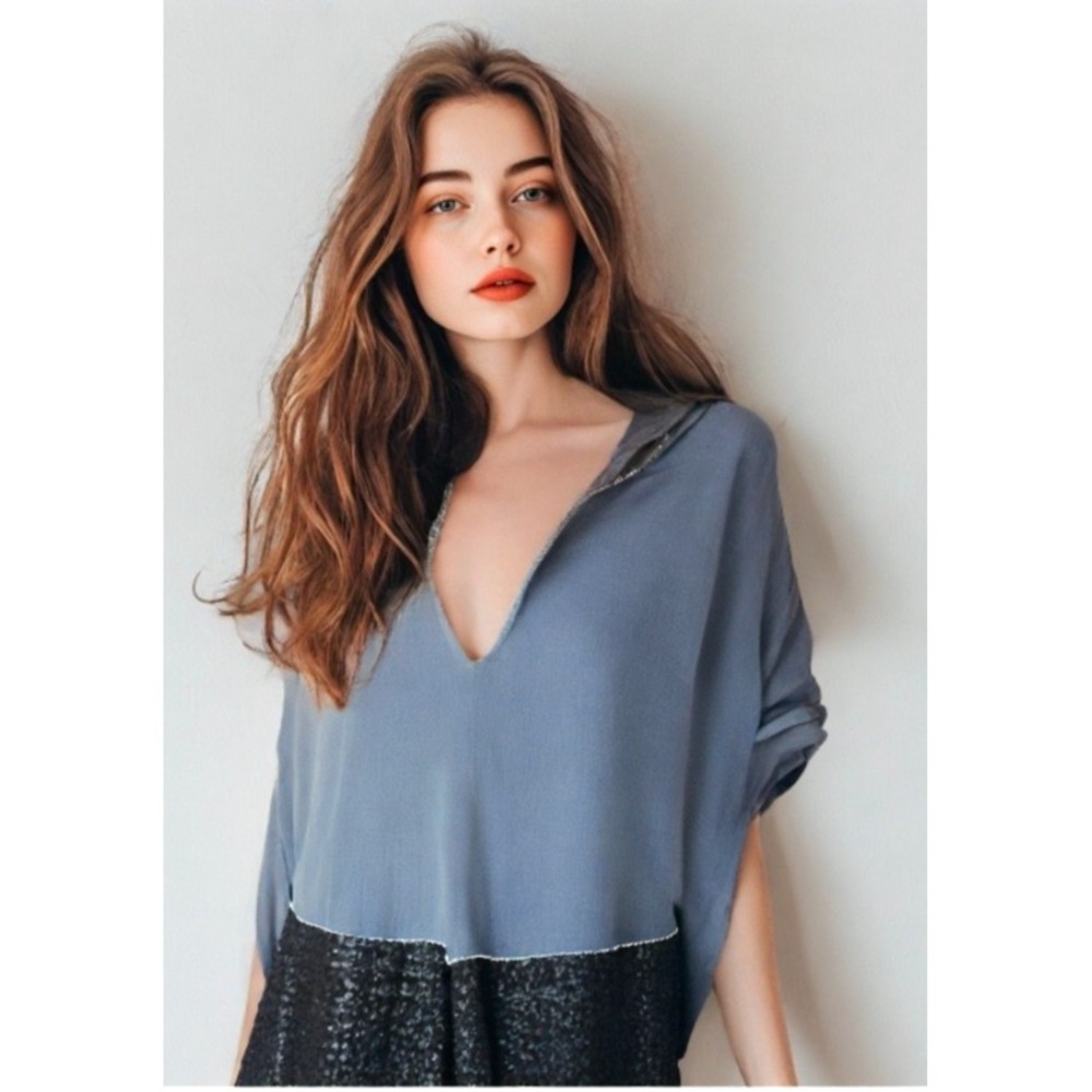 Antonio Marras Mohair Sweater Poncho Sequin Split Hem V-Neck Gray Size Small EUC